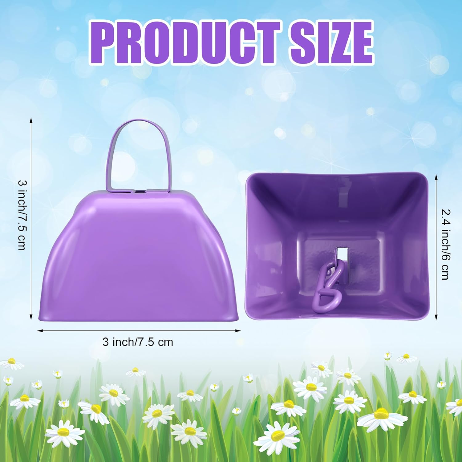 Therwen 12 Pack Metal Cow Bells Noise Makers with Handle 3 Inch Hand Percussion Cowbells Bulk Loud Call Bell for Sporting Events Cheering Football Games Team Spirit Weddings Party Noisemakers(Purple) thumbnail