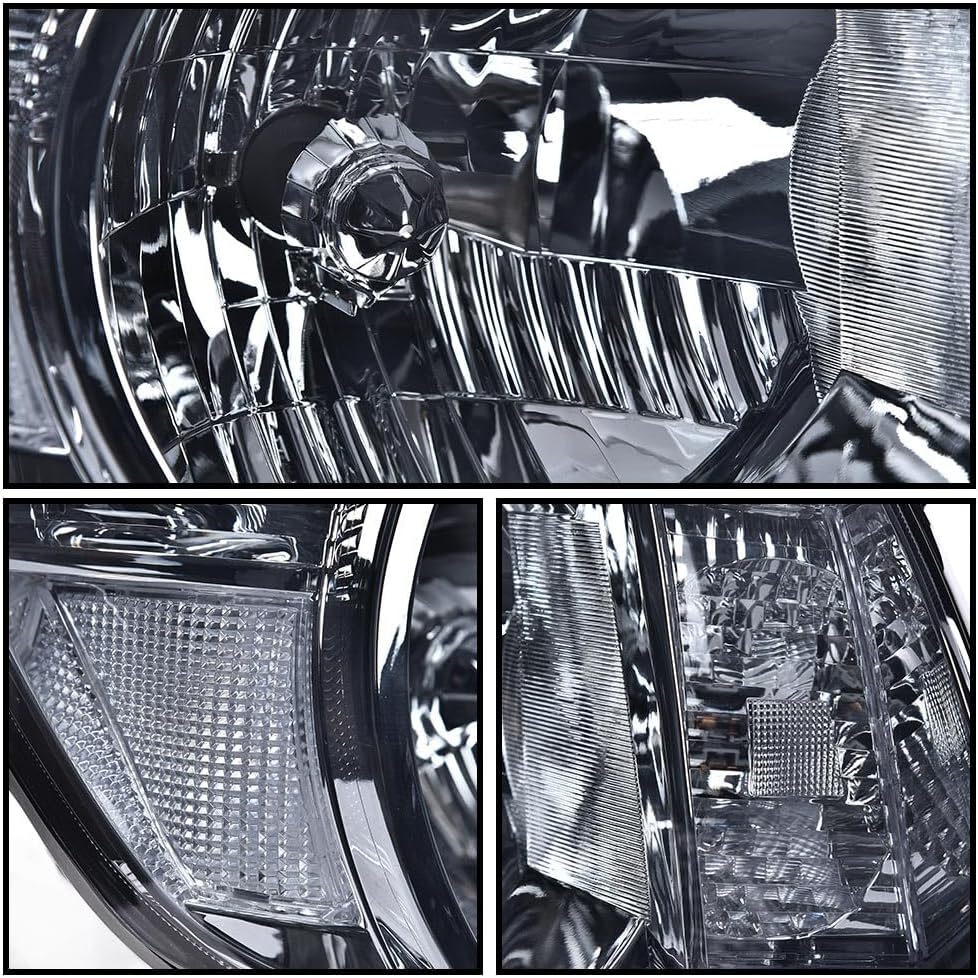 PIT66 Headlights Assembly Compatible with Toyota Tacoma 2005 2006 2007 2008 2009 2010 2011 Left and Right Smoky Lens Chrome Housing Clear Refector