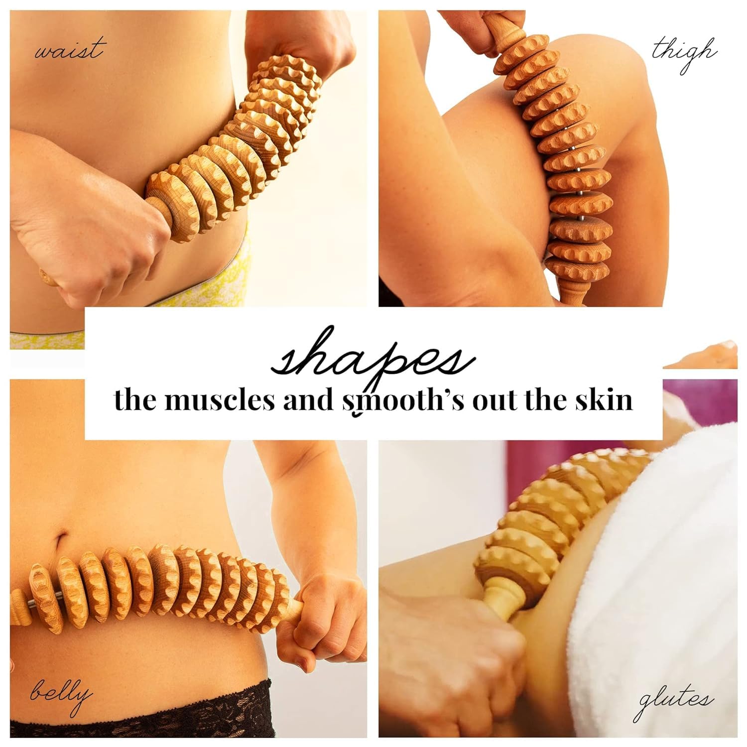 Bleqys® wood massage for the waist and thigh, lose cellulite reduction and muscle tension multi-functional body roller, natural cargo for women and men Bleqys® wood massage for the waist and thigh, lose cellulite reduction and muscle tension multi-functional body roller, natural cargo for women and men