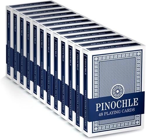Miniatura 2 de Brybelly Pinochle - Juego de cartas de 12 mazos (azul y blanco) - Paquetes clásicos con diseño personalizado, grueso, calidad, núcleo negro de 310