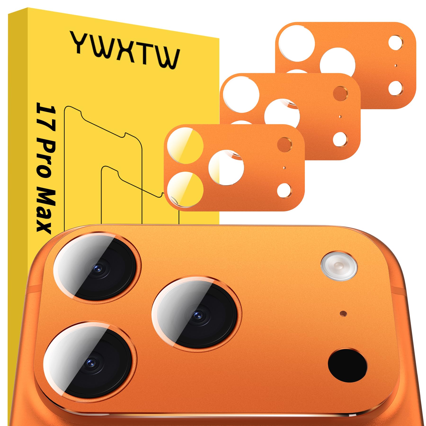 YWXTW [0 Bubbles for iPhone 17 Pro Max Camera Protector, Full Coverage Tempered Glass Lens Screen Protector for iPhone 17 Pro Max Accessories, Case Friendly, HD Clear, 3 Pack (Cosmic Orange) Cosmic Orange iPhone 17 Pro Max