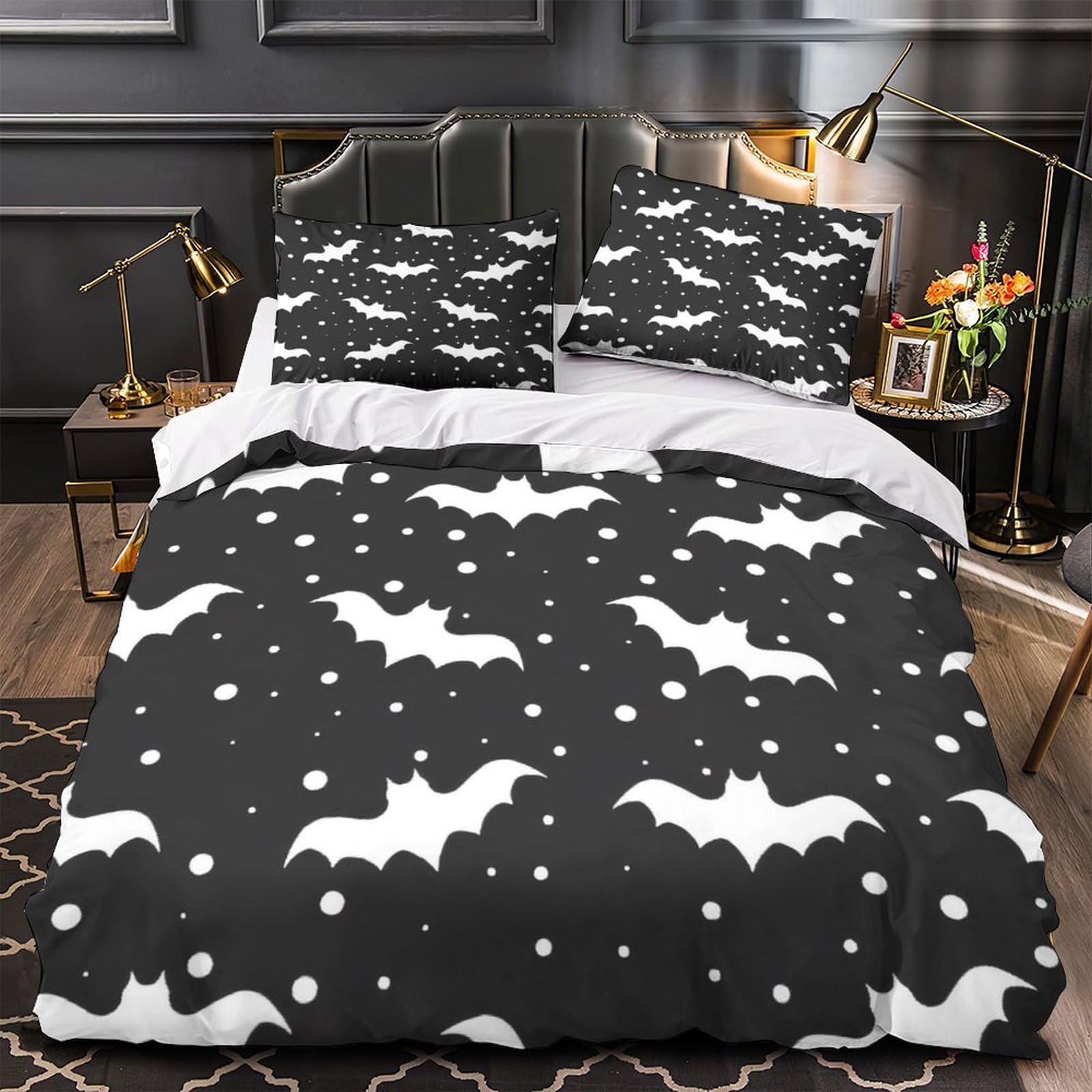 Housse de couette chauves-souris Halloween hypoallergénique lit simple zippé enfant