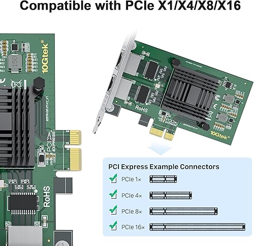 Miniatura 2 de NIC Gigabit de 101001000Mbps con chip Intel 82576, tarjeta de interfaz de red Ethernet, puertos RJ45 de cobre duales, equivalente a Intel E1G42ET,