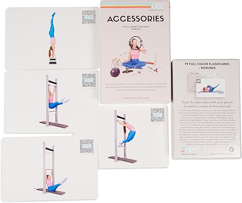 OnlinePilatesClasses - Alfombrilla de pilates con tutoriales en video, tarjetas flash de fitness con 42 tarjetas de todos los niveles para ejercicio