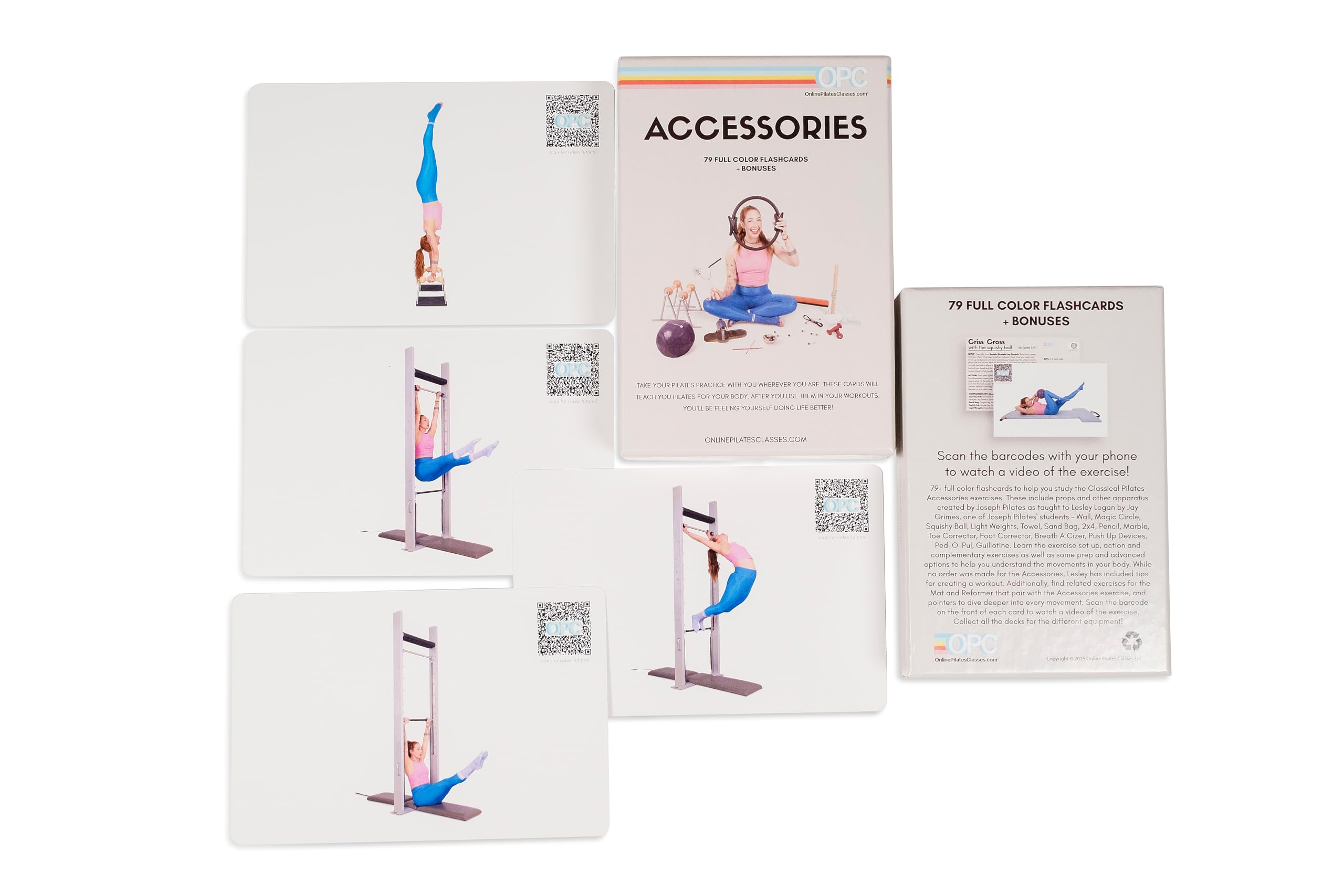 OnlinePilatesClasses Pilates Accessories Flashcards, 79 All-Levels Illustrated Cards Deck Set, Low Impact Home Fitness Workouts Guide with Postures & Routines, Workout Planner with Tips and Videos-picture-32