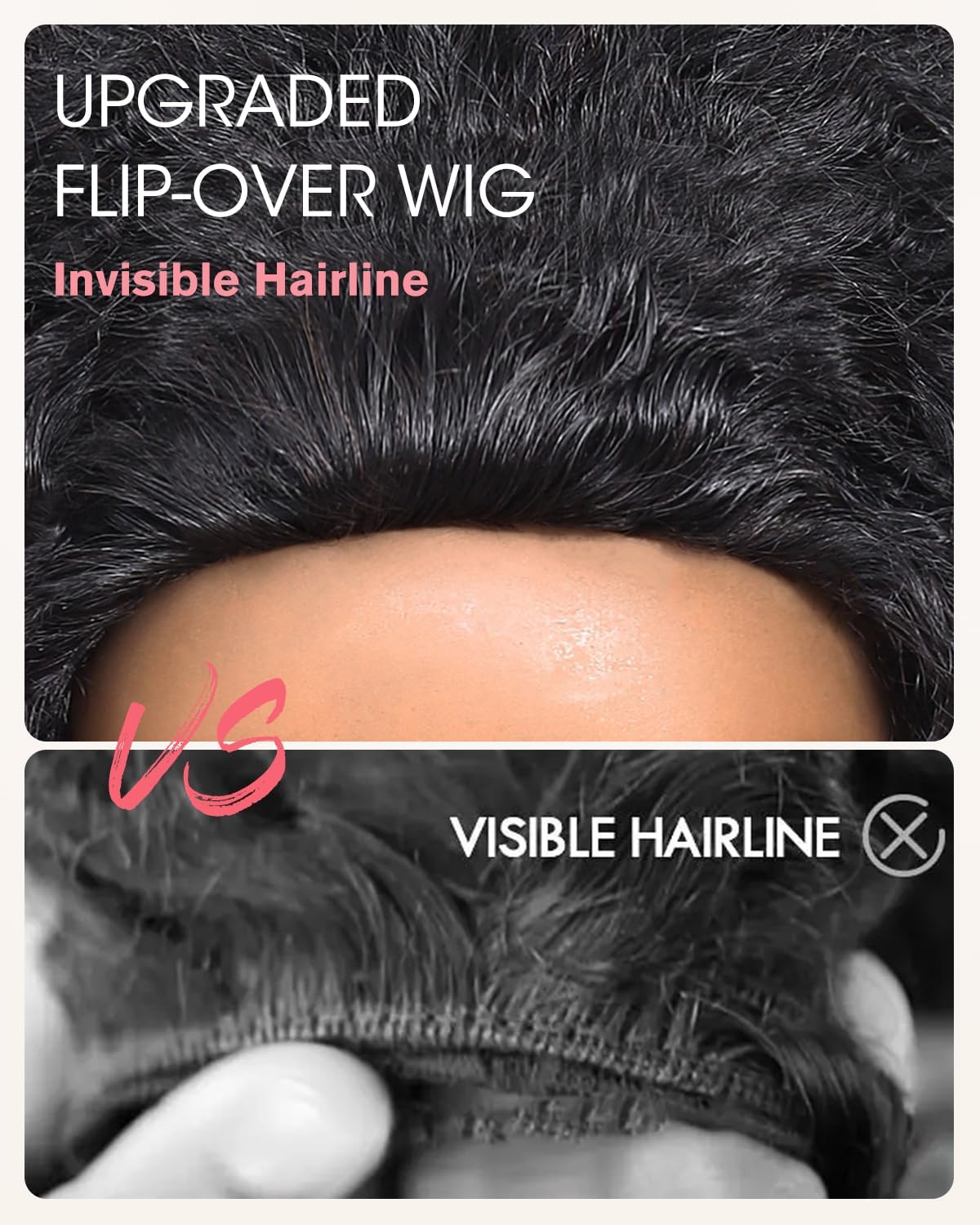Half Wig Human Hair 200 Densité Kinky Curly 3 In 1 Seamless Flip Over Perruque Femme Naturelle 18 Inch Brésilien Glueless Wigs Human Hair with Drawstring Beginner Friendly Headband Wig for Women