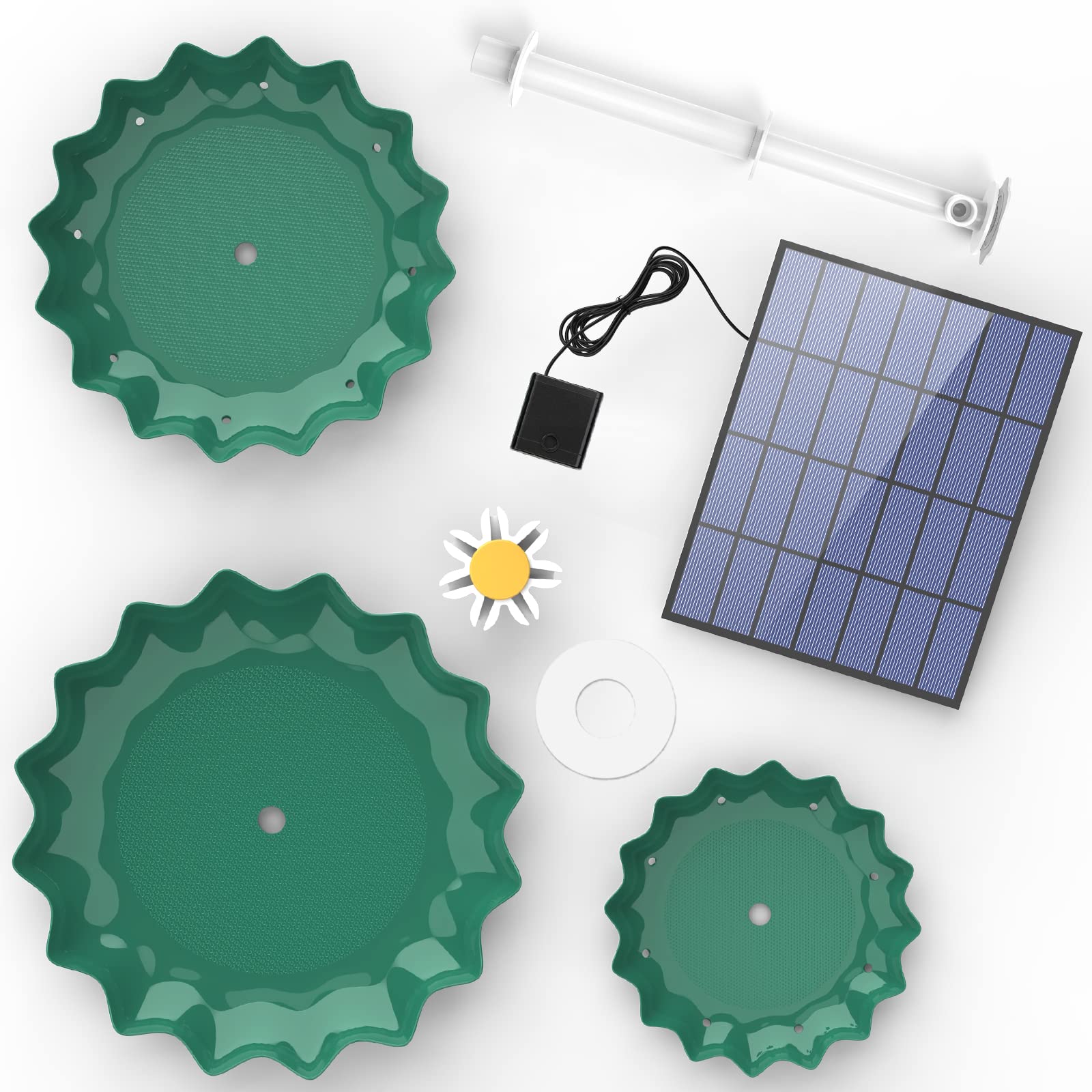 AISITIN Kąpiel dla ptaków 3-poziomowa z pompą solarną 3,5 W, do samodzielnego wykonania, odczepiana fontanna solarna i odpowiednia do kąpieli dla ptaków, dekoracji ogrodu na zewnątrz, karmnik dla