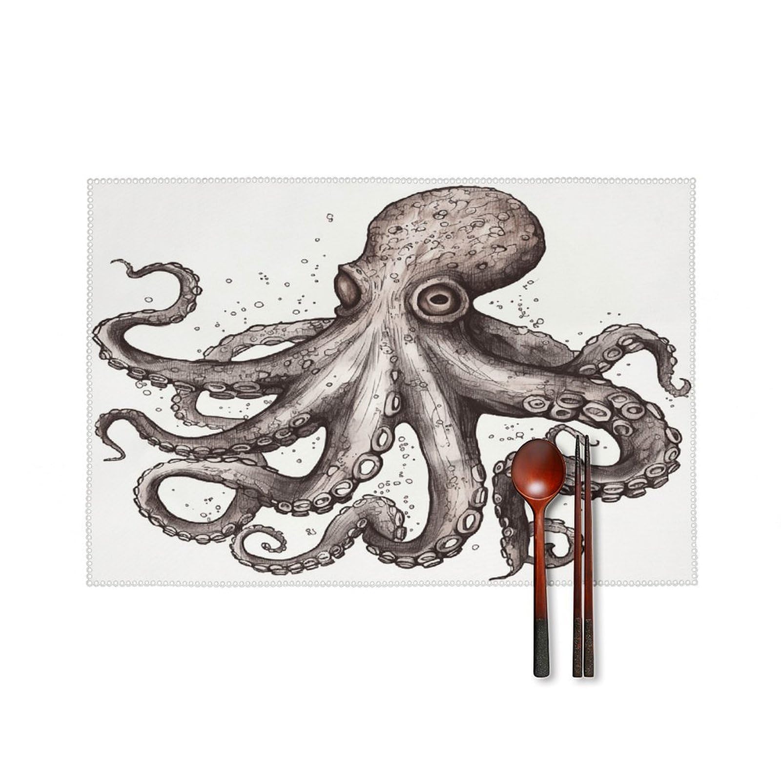 Octopus Placemats Set of 4 Heat Resistant Non-Slip Place Mats Reusable Dining Table Mats Canvas Place Mat Anti-Fading Waterproof Placemats for Dining Table Decor