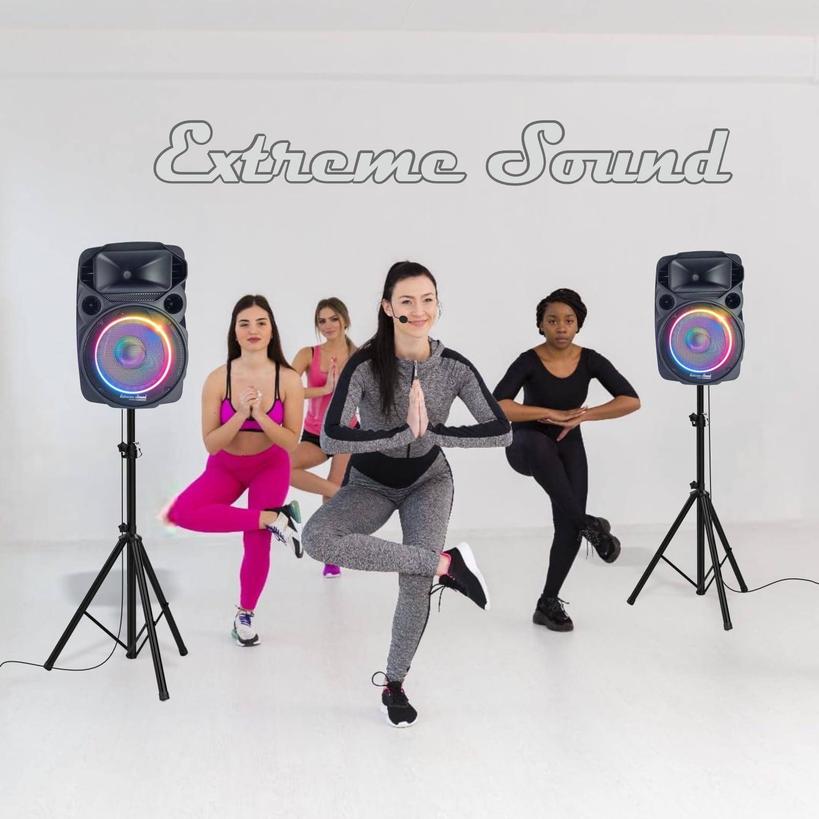Extreme Sound Coppia Casse Audio Attiva e Passiva DJN 12 con coppia Microfoni Wireless,Bluetooth, 2000W Potenza Musicale - Perfette per Karaoke, Feste ed Eventi - Altoparlanti da 31 Cm, luci led