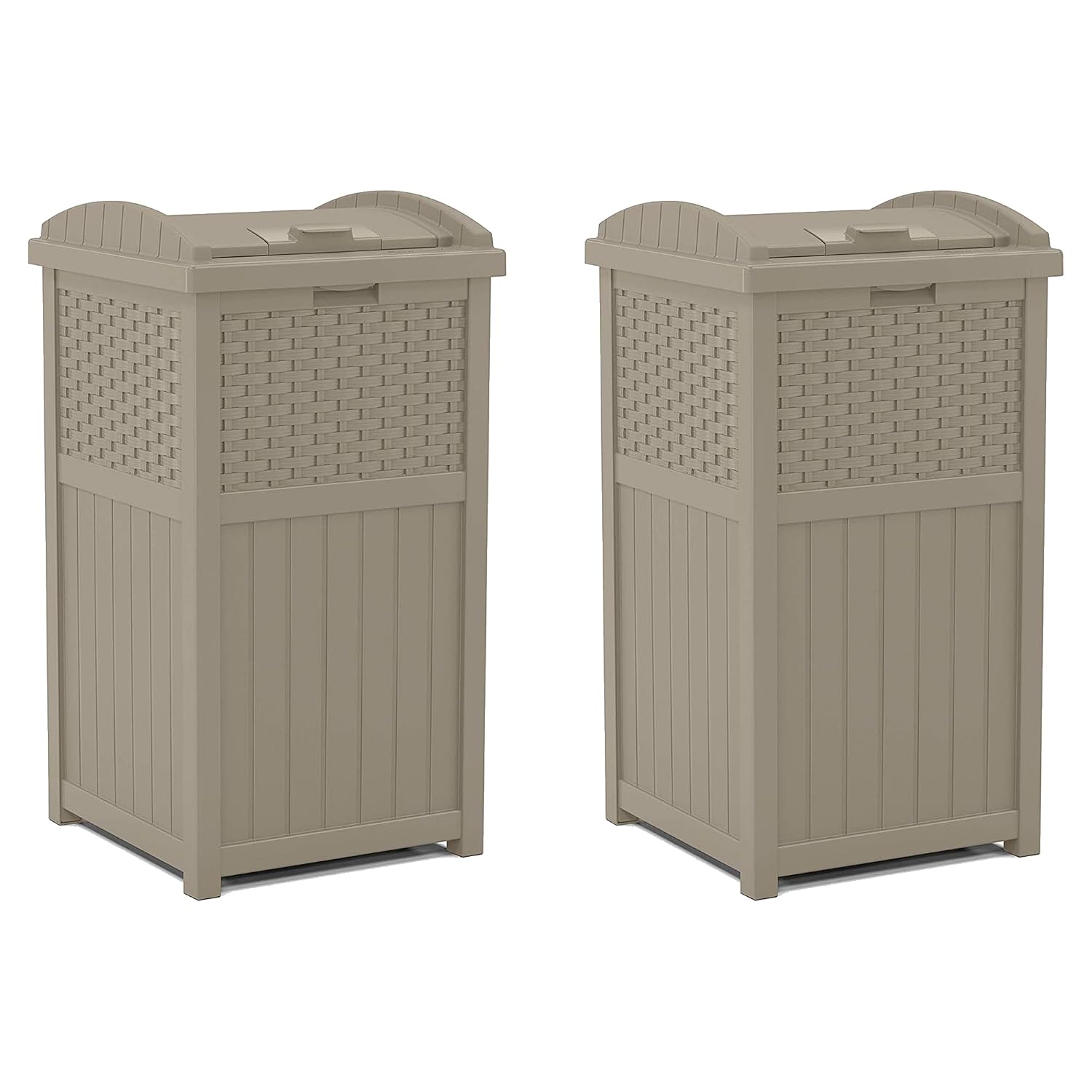 Amazon.com: Suncast Wicker Plastic Outdoor Hideaway Trash Can with ...