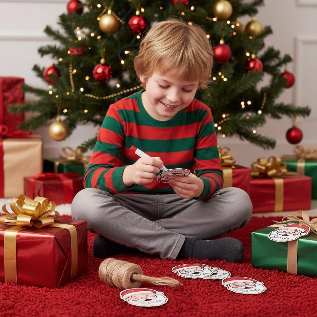 100 Pcs Cute Christmas Gift Tags - Cartoon Santa Claus Style Xmas Craft Labels with Rope for DIY Holiday Presents, Party Decorations - Image 6