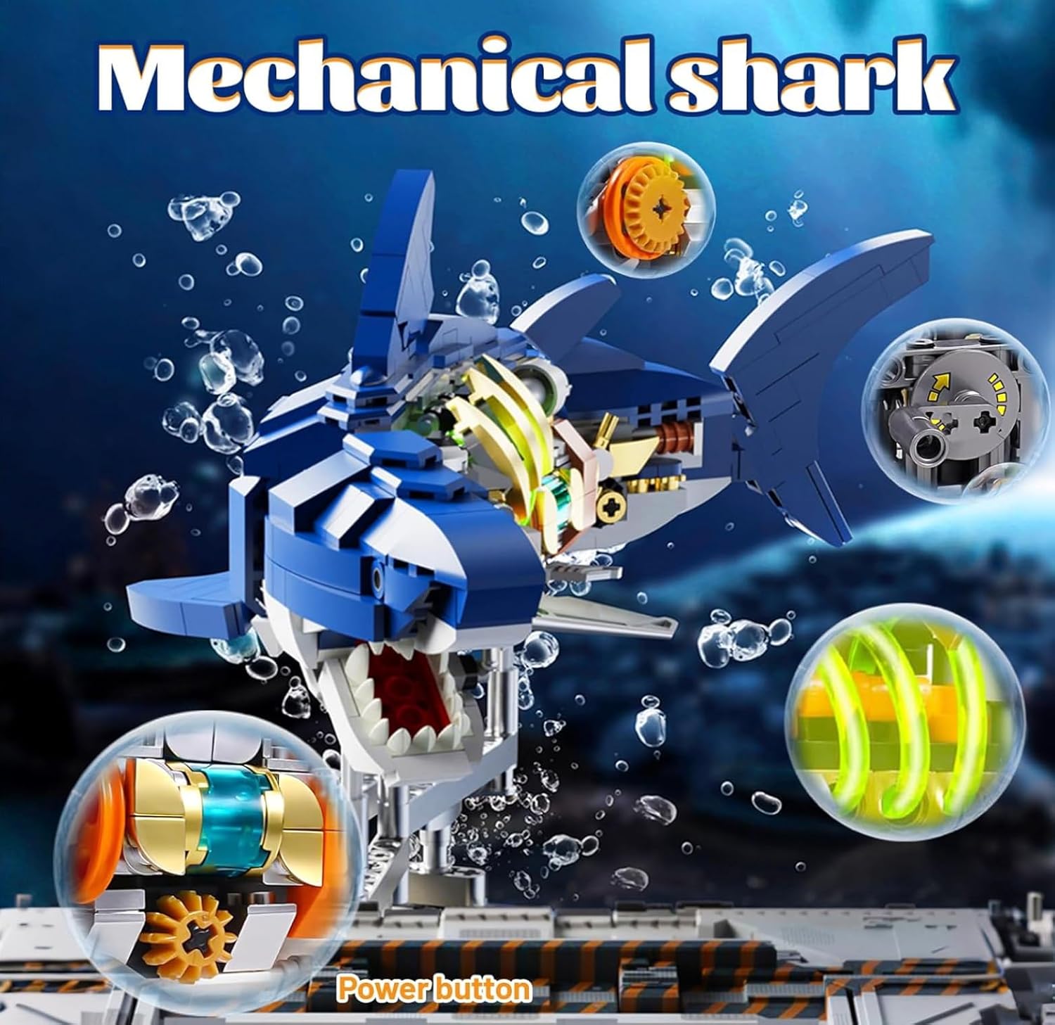 Mechanical Shark Fish Building Block Set,687 PCS Movable Ocean Animals Decor Collection Toy Compatible with Lego Sets for Boys 8-14,STEM Birthday Gift for Adults Women Girls Boys Age 8-12(with LED)