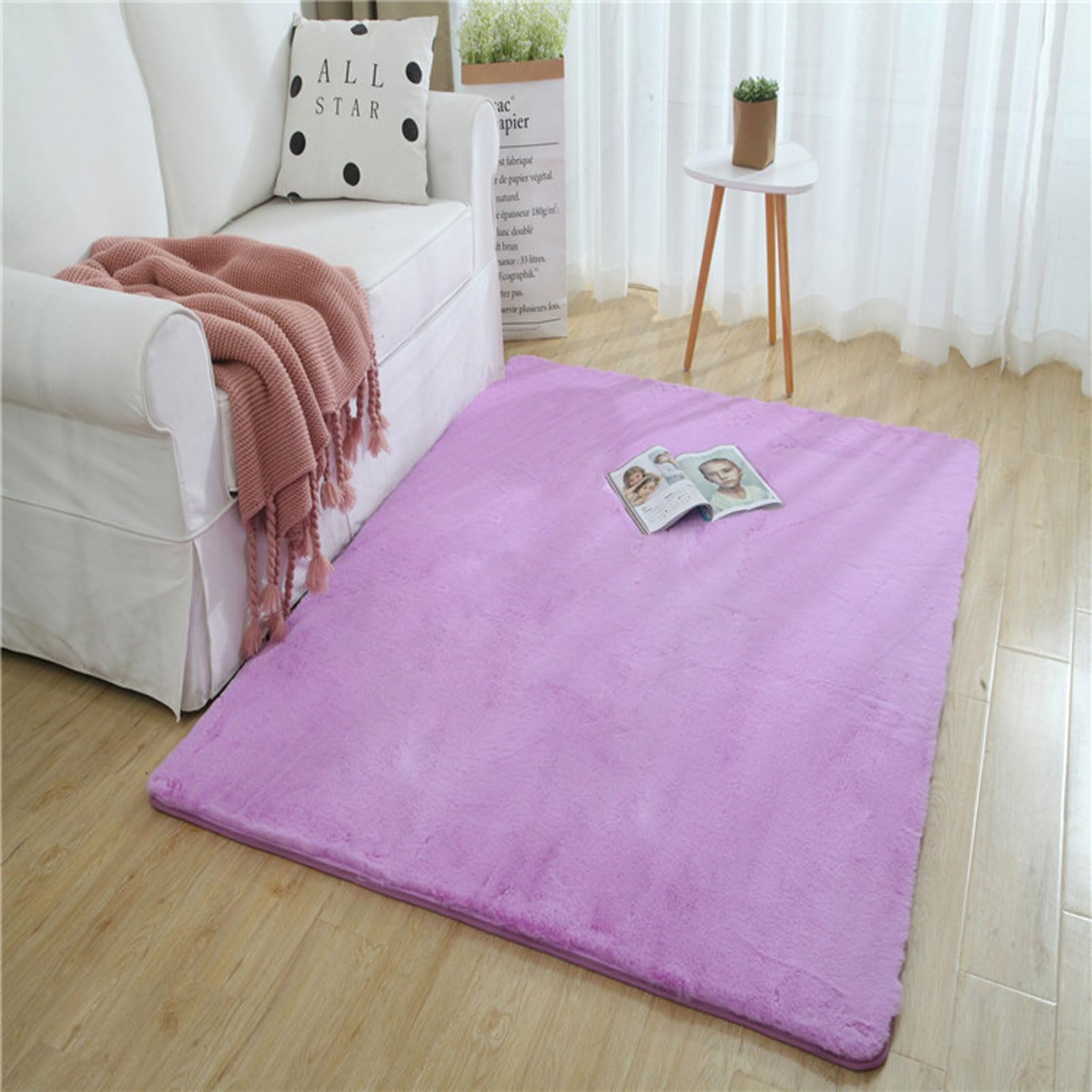 Tapis moderne à poils courts lavable violet pour intérieur chic