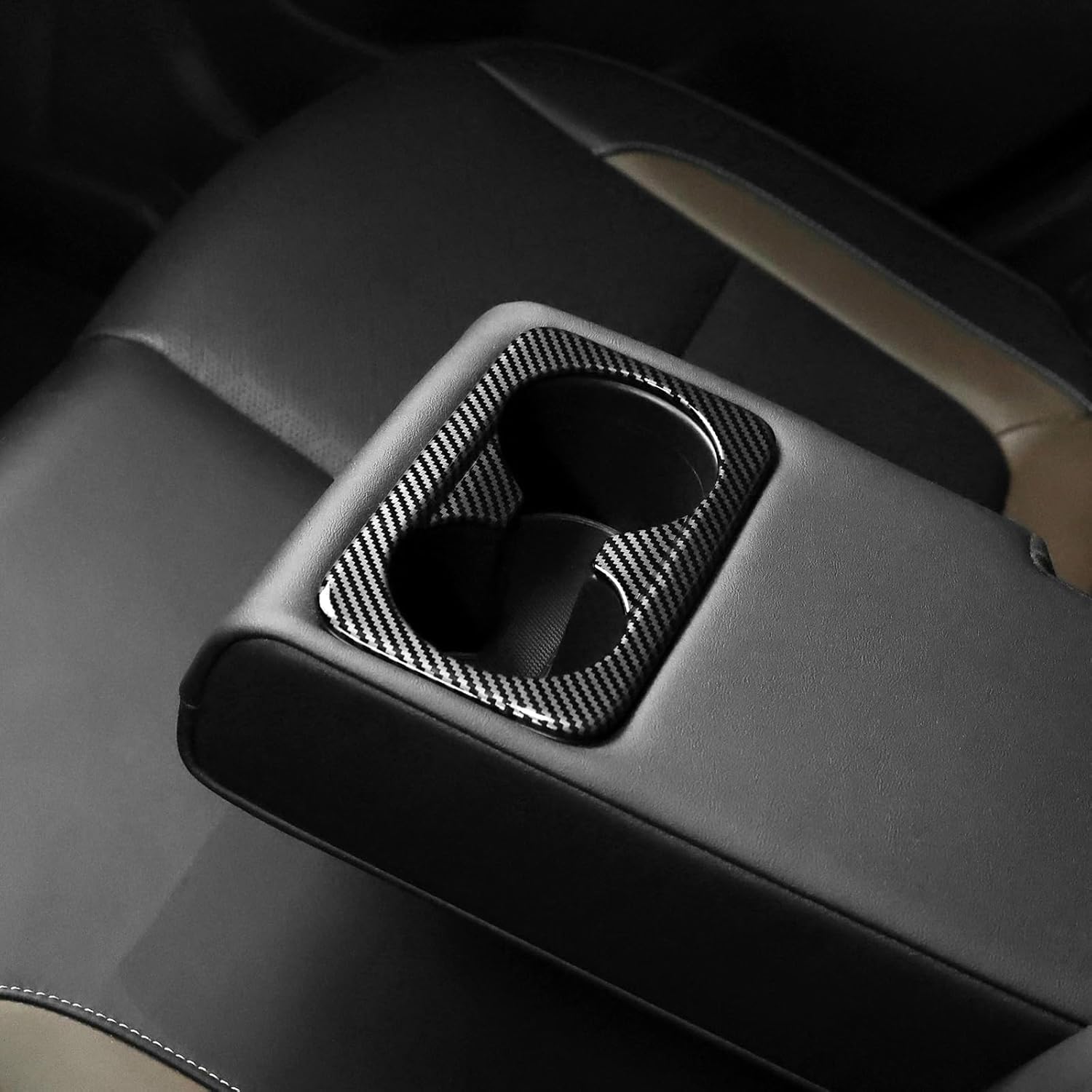 ABS Car Rear Seat Water Cup Holder Panel Cover Interior 2nd Row Cup Holder Panel Cover Compatible with Kia Seltos 2020-2025 Accessories(Carbon Fiber Style)