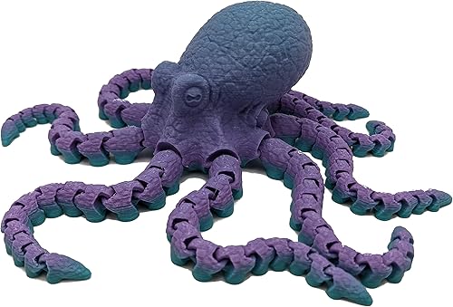 Vista 12 de Pulpo impreso en 3D – Personalizable, hecho a pedido Modelo animal articulado (pequeño, morado con tentáculos verde lima)