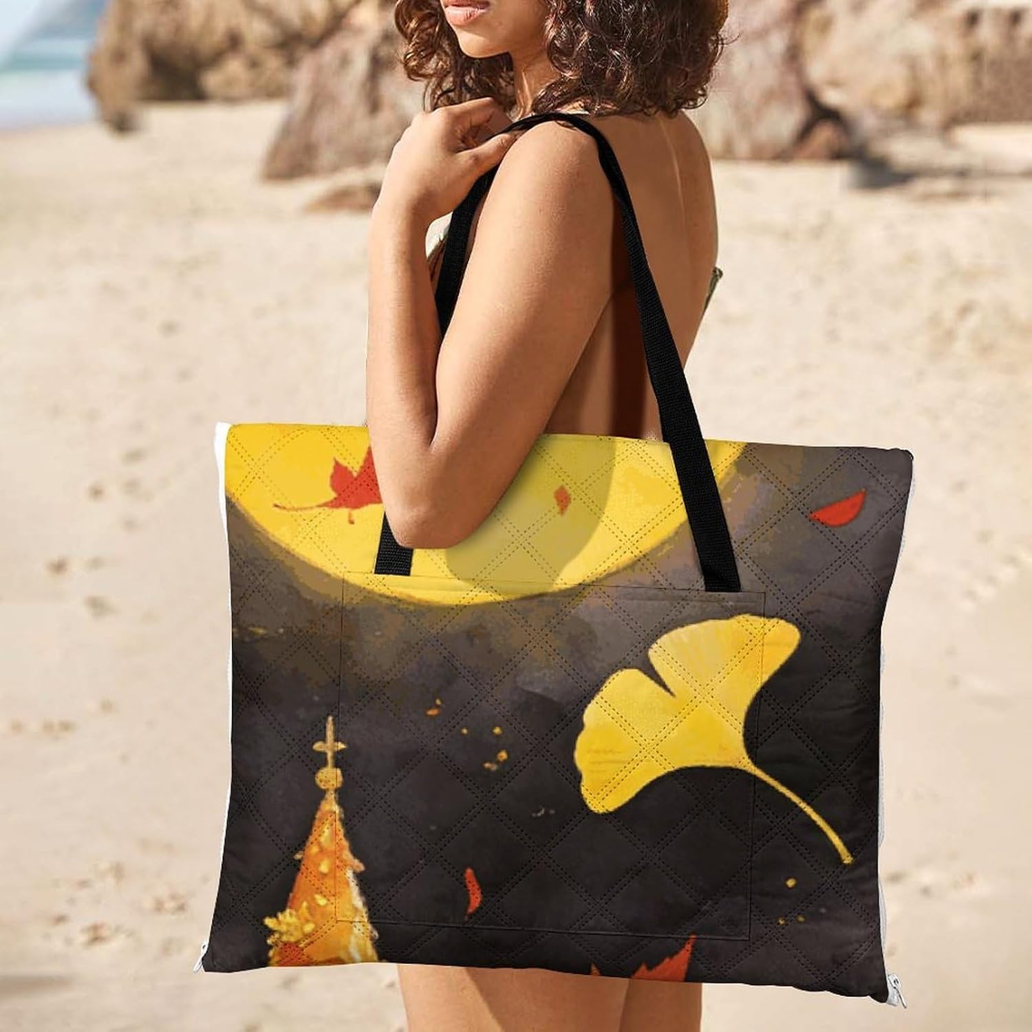 Squirrel Party Picnic Blanket with Zipper Water Resistant Sand Free Picnic Mat Washable Foldable Easy Carry Beach Blanket for Lawn Beach Hiking Camping