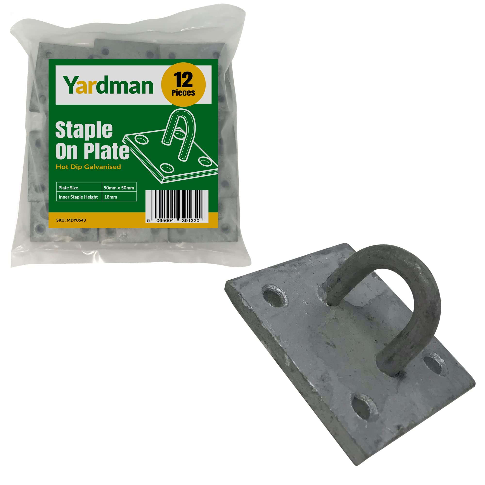 Yardman Staple On Plate – 50Mm X 50Mm Galvanised Wall Anchor Eye For Chain Rope – 12-Piece Pack