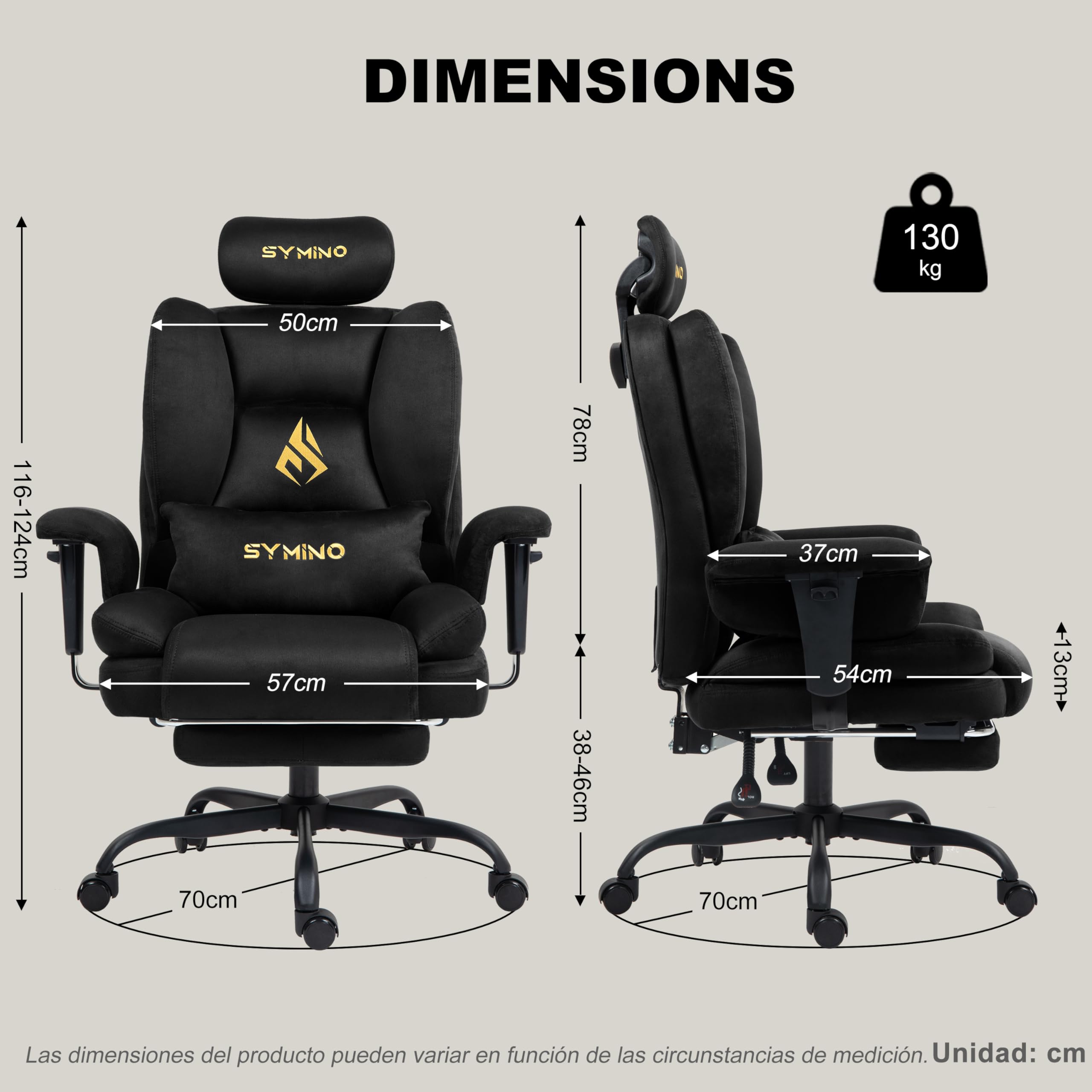 Symino Silla Gaming Ergonomica con Reposapiés - Silla Gamer de Oficina Reclinable 90-155° con Reposabrazos Ajustable -Adultos hasta 130kg