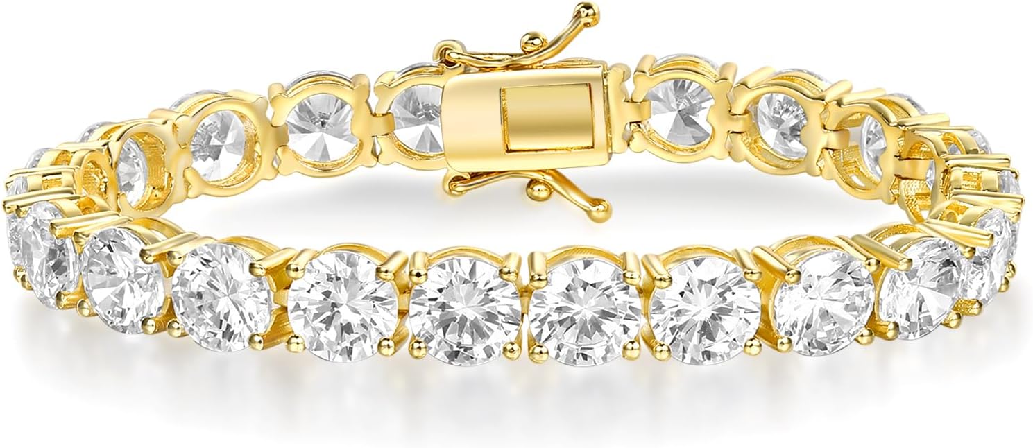Gemsme Tennis Bracelet for Women Men, White/Yellow Gold Plated 5mm Round Cubic Zirconia Classic Tennis Bracelet(6-8inch)