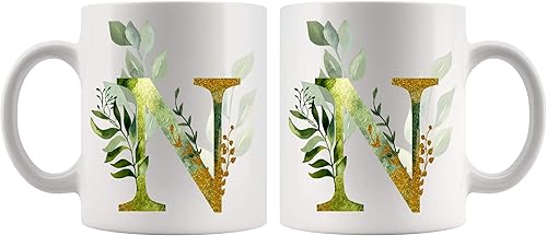 Miniatura 3 de Taza de café AlphaN con letra gráfica N  Letra alfabeto monograma N  oro brillante cualquier letra floral alfabeto té café caliente taza de