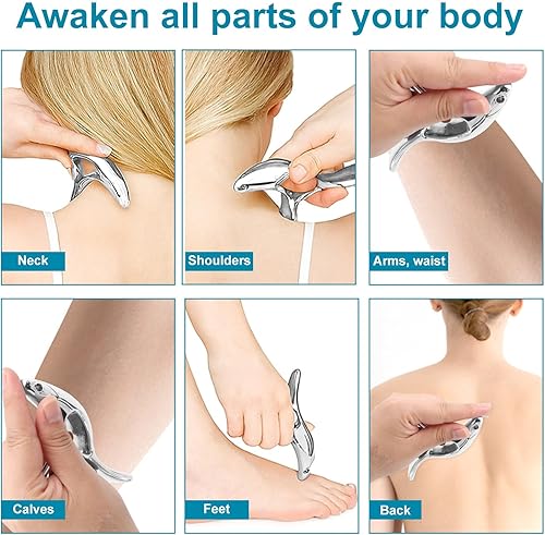 Miniatura 6 de Gua Sha Point - Herramienta de masaje de acero inoxidable para masaje de tejido profundo, diseño ergonómico, masajeador de acupresión para cuello,