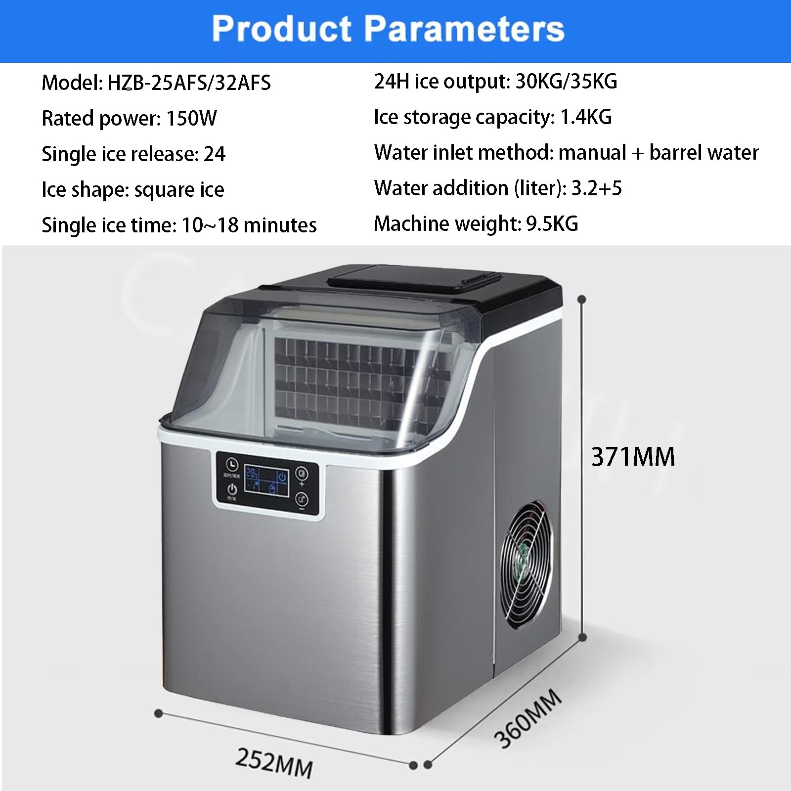 Fabbricatore Di Ghiaccio Da Tavolo Commerciale Da 150 W, Doppia Modalità Di Aggiunta Di Acqua, Fabbricatore Di Ghiaccio Monouso Da 24 Pezzi, Fabbricatore Di Ghiaccio A Cubetti Da 30 Kg/24 Ore ,30L