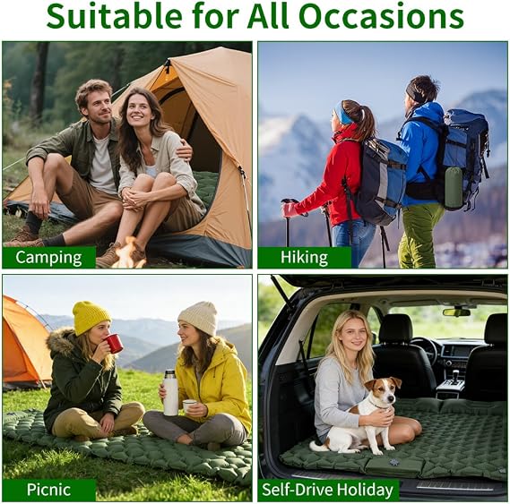 AUYAO Camping Sleeping Pad Ultralight Inflatable Sleeping Mat Sleeping Mattress Single Portable Camping Mat with Built-in Foot Pump Lightweight Air Mat with Pillow for Backpacking Hiking Tents