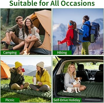AUYAO Camping Sleeping Pad Ultralight Inflatable Sleeping Mat Sleeping Mattress Single Portable Camping Mat with Built-in Foot Pump Lightweight Air Mat with Pillow for Backpacking Hiking Tents