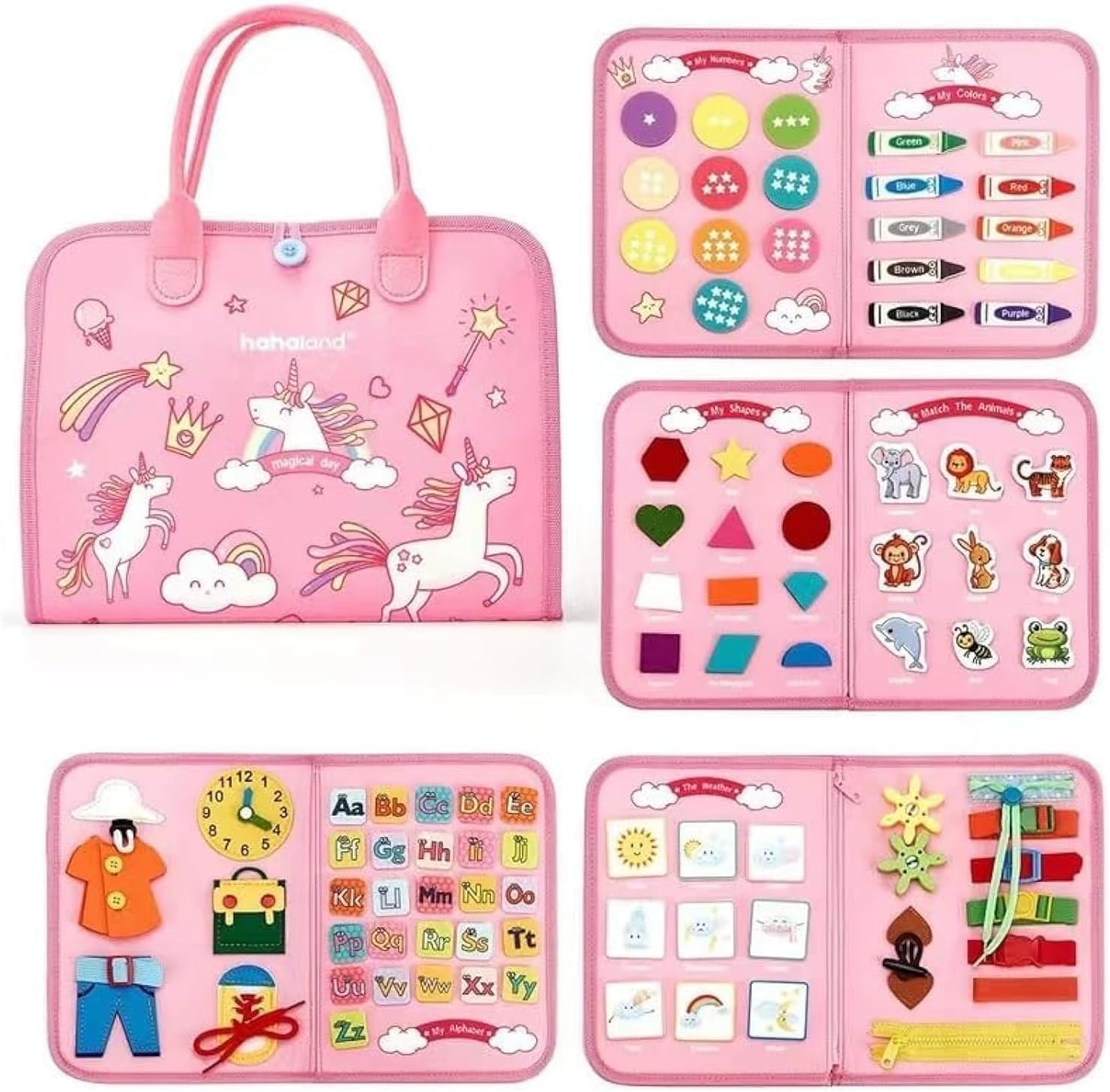 Toddlers Busy Board Montessori Toys Educational Activity Developing Sensory Board Fine Basic Dress Motor Skills Sensory Toys for Boys&Girls Preschool Toddler Activities Travel Toys (PINK)