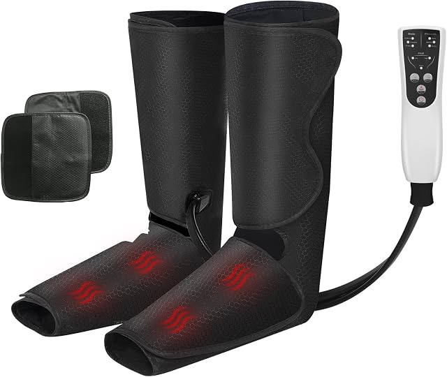 LINGTENG Air Compression Leg Massager with Foot Heat, Air Compression Leg Massager with Heat and Compression, Simulates Kneading and Stroking of Tissues by Using an Inflatable Garment, Gifts (Black)