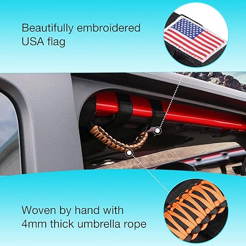 Miniatura 9 de Paquete de 2 asas de agarre de barra antivuelco, asas de paracaídas para Jeep Wrangler CJ YJ TJ JL JK LJ JLU JKU Sahara Freedom Rubicon, Gladiator