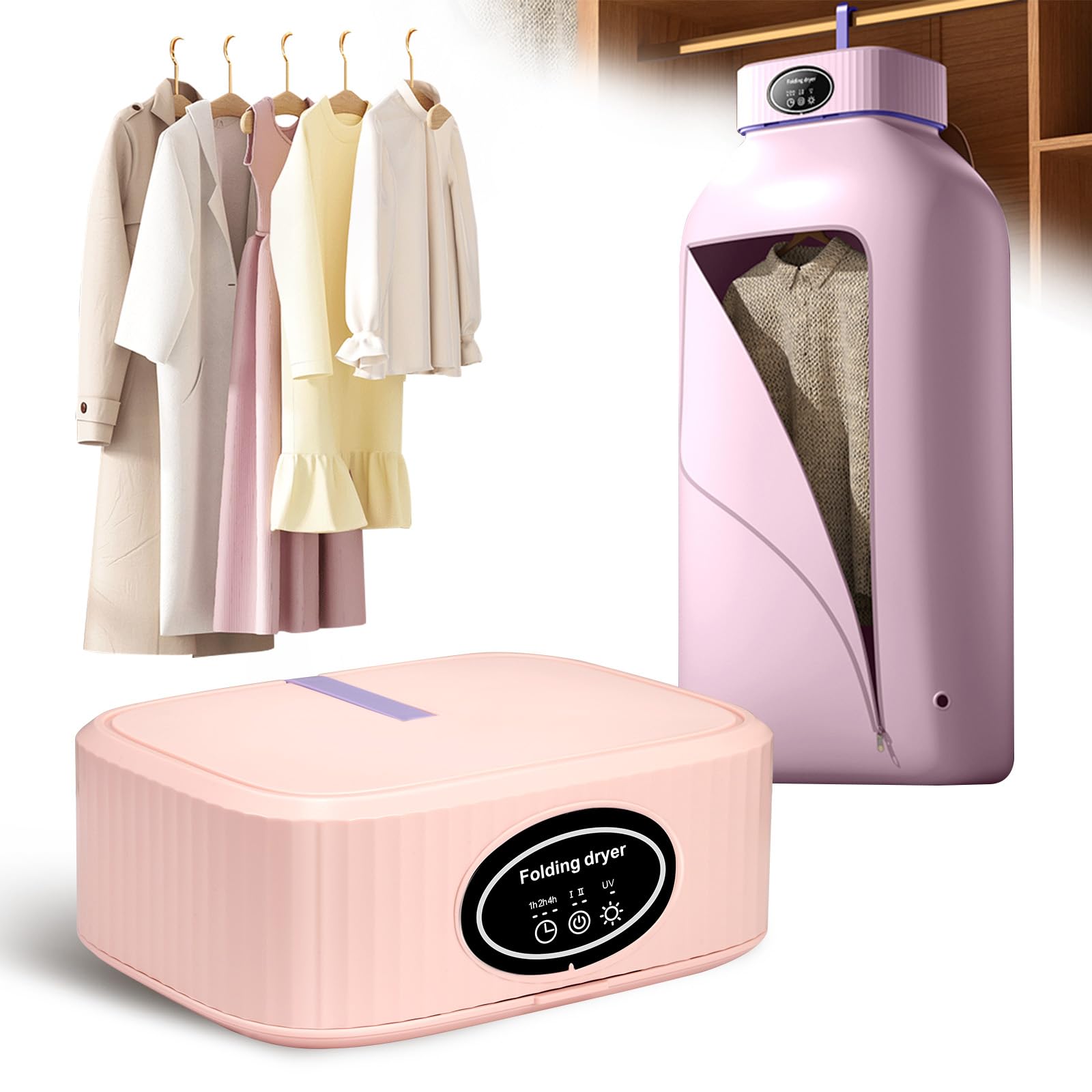600 W Mini Trockner, 3-in-1 für Kleidung & Schuhe, UV-Ionenreinigung, 30 Min. Schnelltrocknung, faltbar 22x22 cm, 45 dB, für Zuhause & Reise