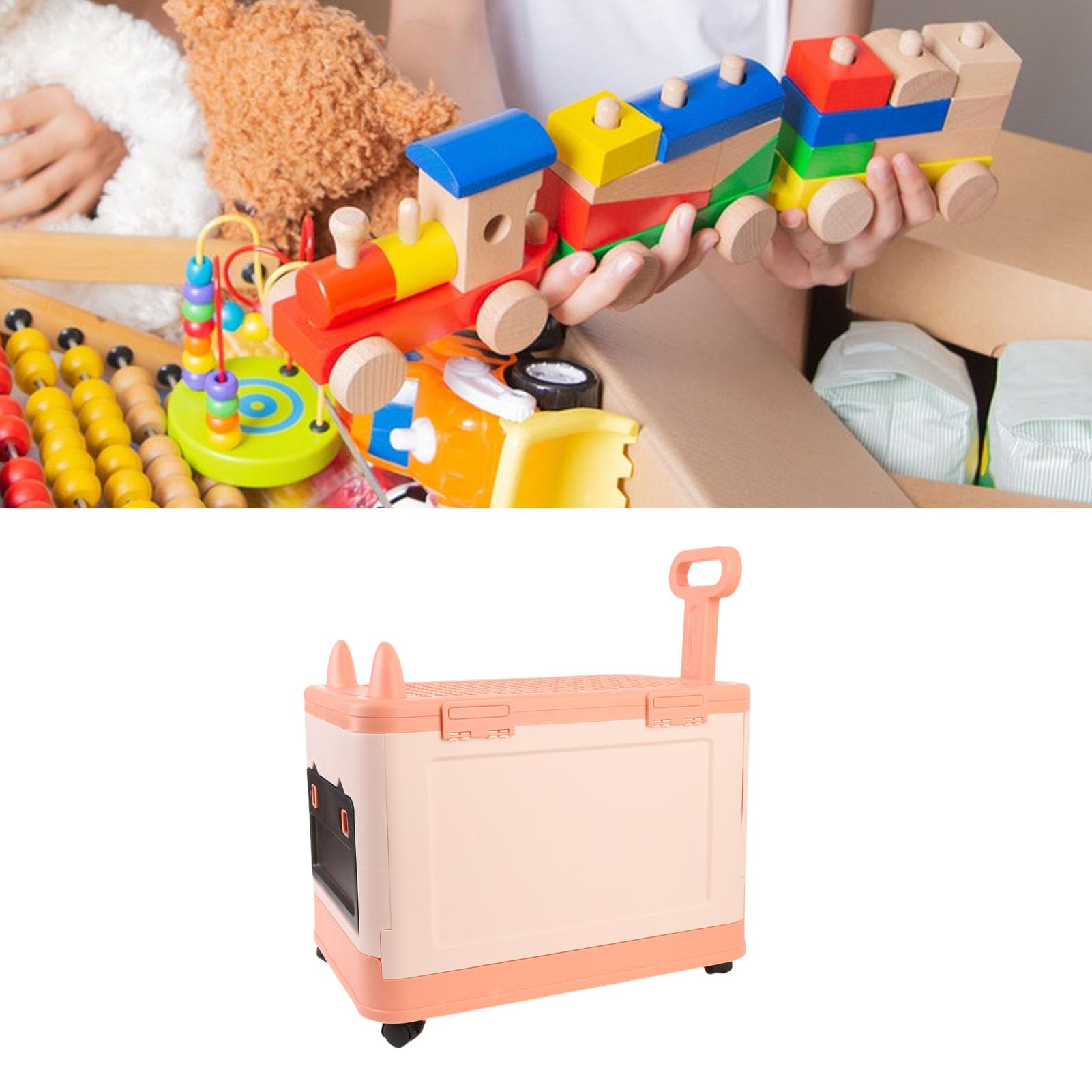 Organizador de Almacenamiento de Juguetes Cofre de Plástico Resistente con Ruedas para Organización de Sala de Juegos, para Niños y Niños Pequeños, Aprox.12,2x18,5x19,7", 1 Unidad (naranja