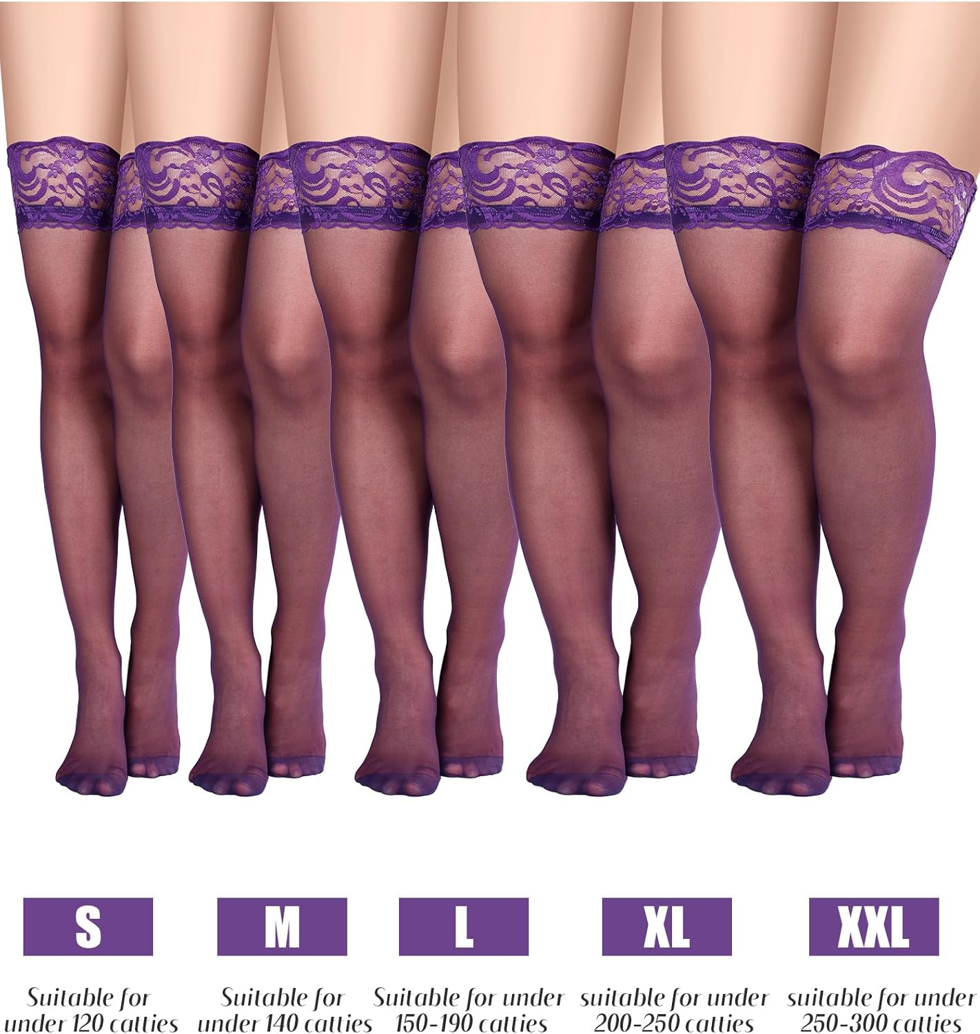 Geyoga 4 Pairs Thigh High Stockings Lace Tights Silky Sheer Lingerie Stocking for Women - Image 3