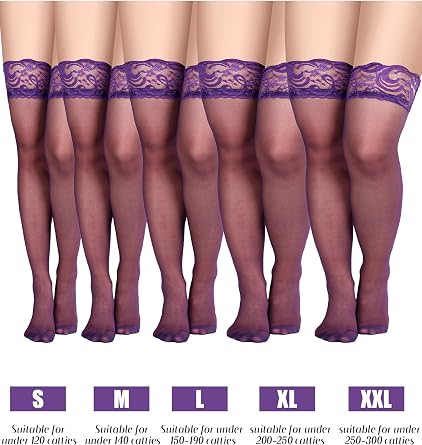 Geyoga 4 Pairs Thigh High Stockings Lace Tights Silky Sheer Lingerie Stocking for Women