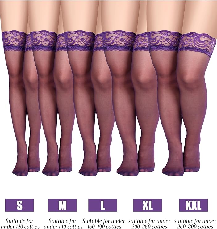Geyoga 4 Pairs Thigh High Stockings Lace Tights Silky Sheer Lingerie Stocking for Women