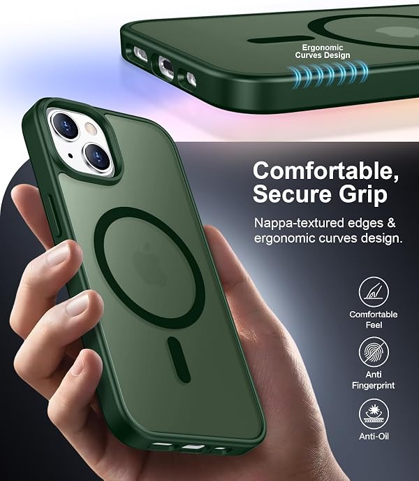 SPIDERCASE for iPhone 13 Case for iPhone 14 Case, Magnetic Translucent Matte Case with 2PCS Tempered Glass Screen Protector Slim Phone Case for iPhone 13/14 6.1'', Green by SPIDERCASE - Used condition - Image 5
