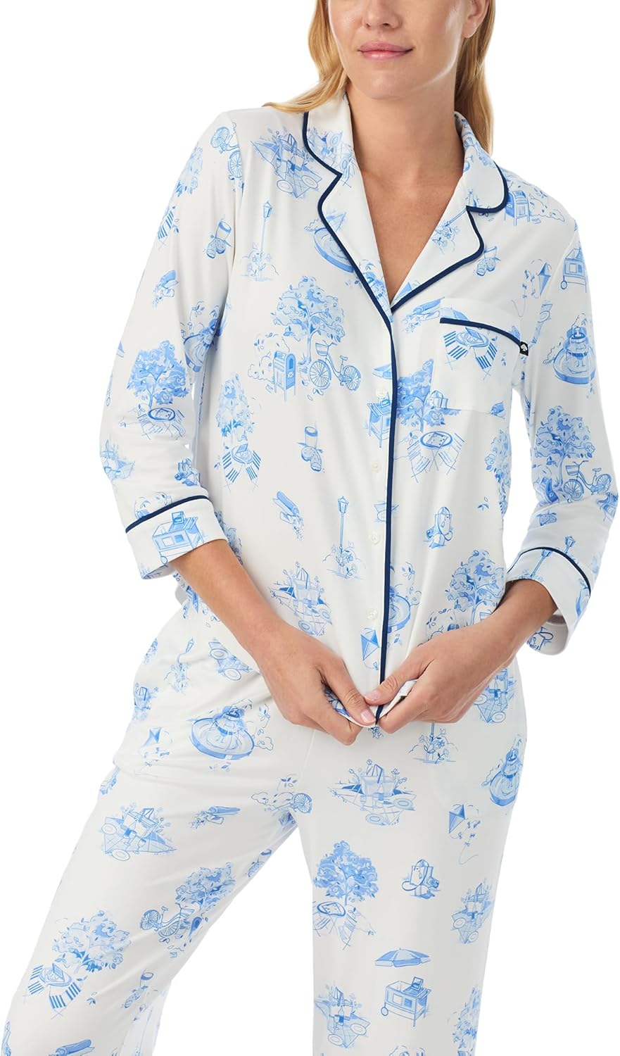 kate spade new york Pajamas for Women 2 Piece Set Comfy Modal Classic 3/4 Sleeve Notch Collar Button Top & Pants - Image 2