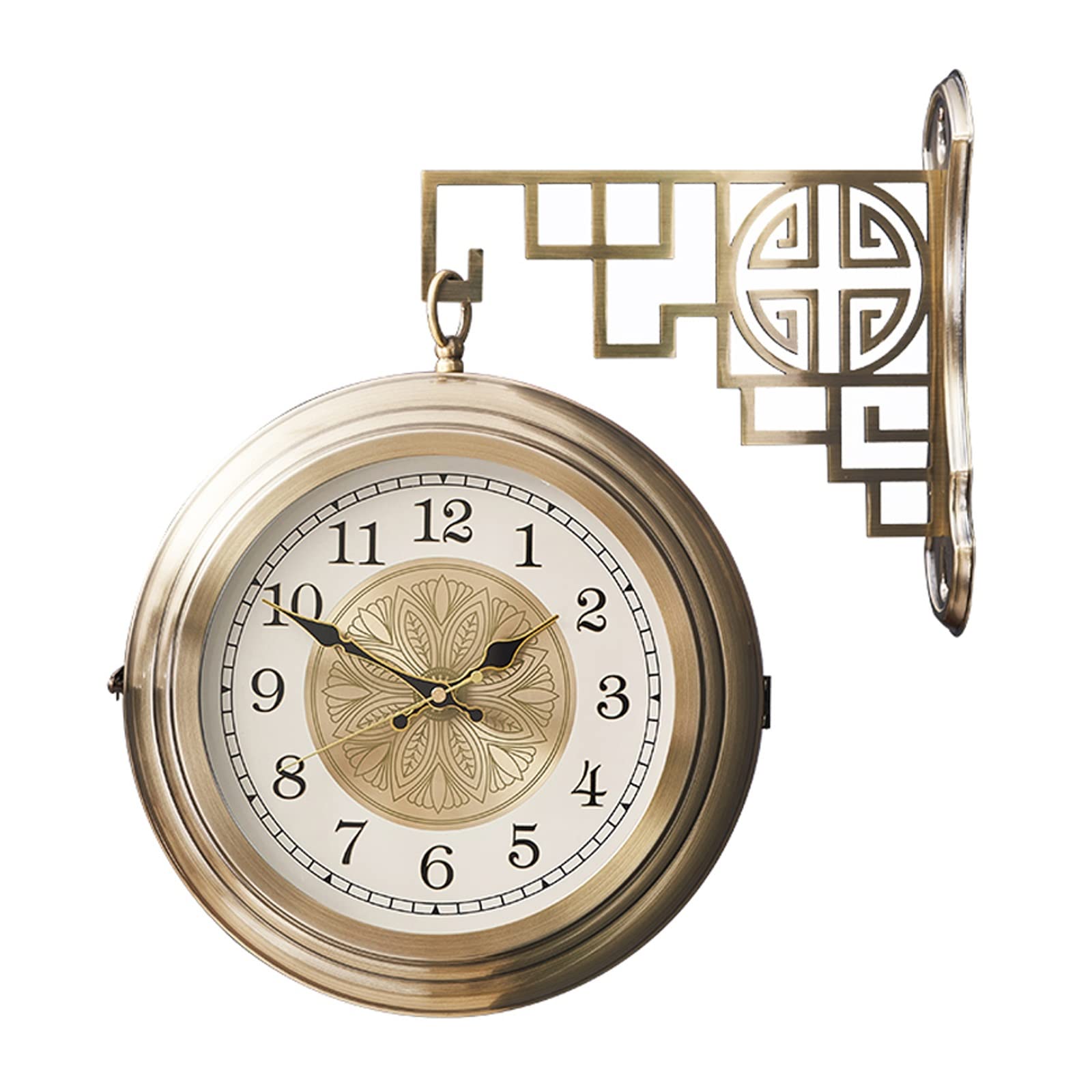 Dveggee One Color Wall Clock Double Sided, Metal 3D Rotating Wall Clocks, Chinese Style Watch Mute Movement Clock