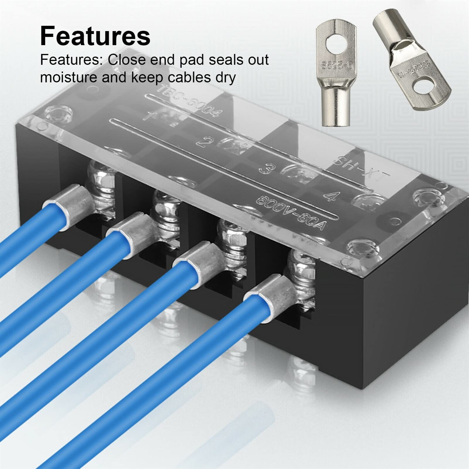 Ringkabelschuhe 60-teiliges Sortiment for Auto-Kupferringklemmen, Crimp-Stecker, SC-Blankkabel, Batterieklemmen, gelötete Steckverbinder