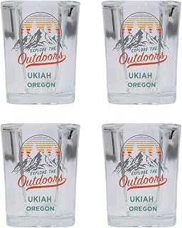 R and R Imports Ukiah Oregon Explore the Outdoors Souvenir 2 Ounce Square Base Liquor Shot Glass 4-Pack