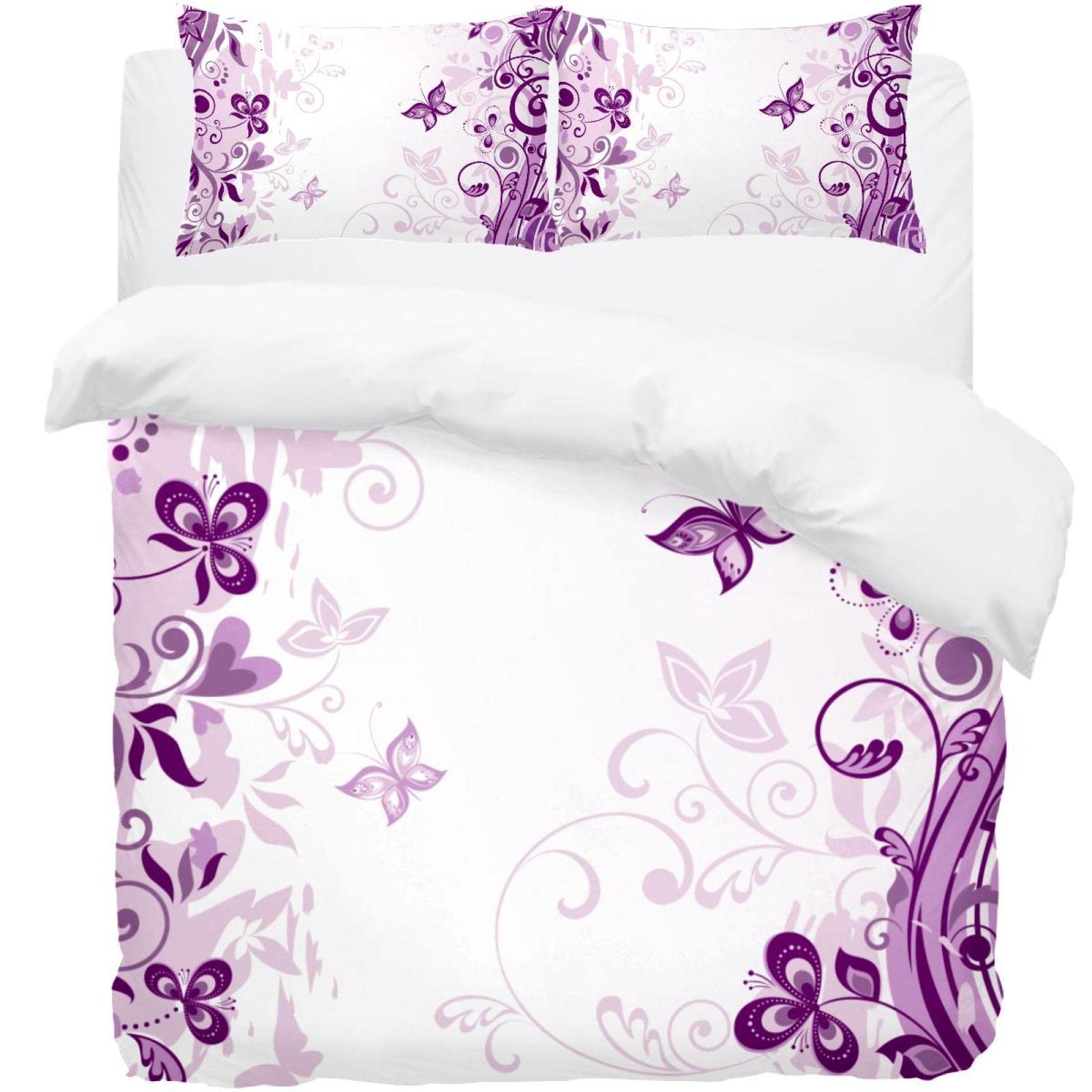 Housse de couette violette avec taies d'oreiller au motif floral pour lit double