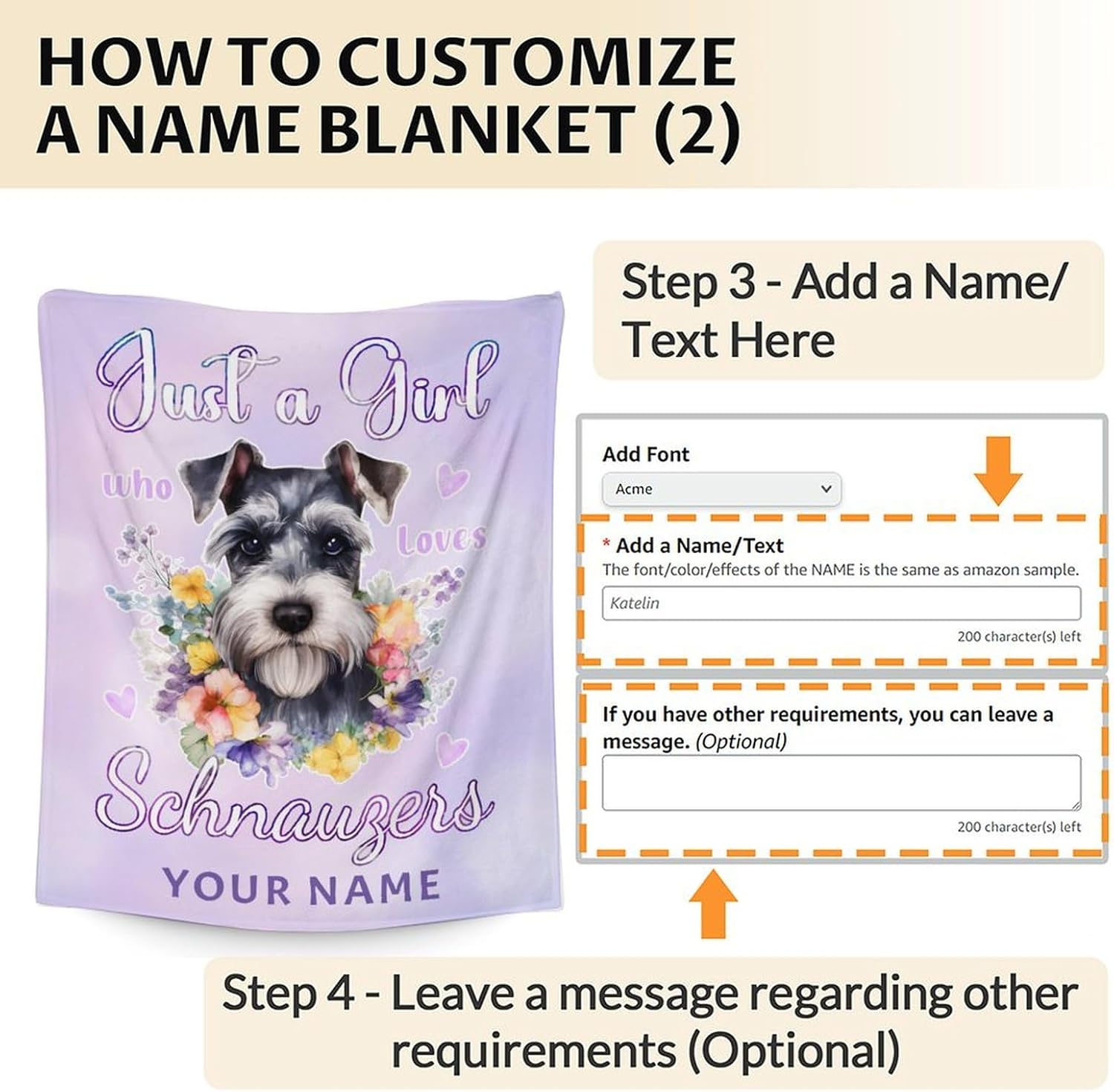 Custom Schnauzer Blanket for Girls - 50x60 Inches Throw Size with Name - Soft Fuzzy Plush Throws Gift - Colorful Funny Blanket for Bed, Couch, Sofa