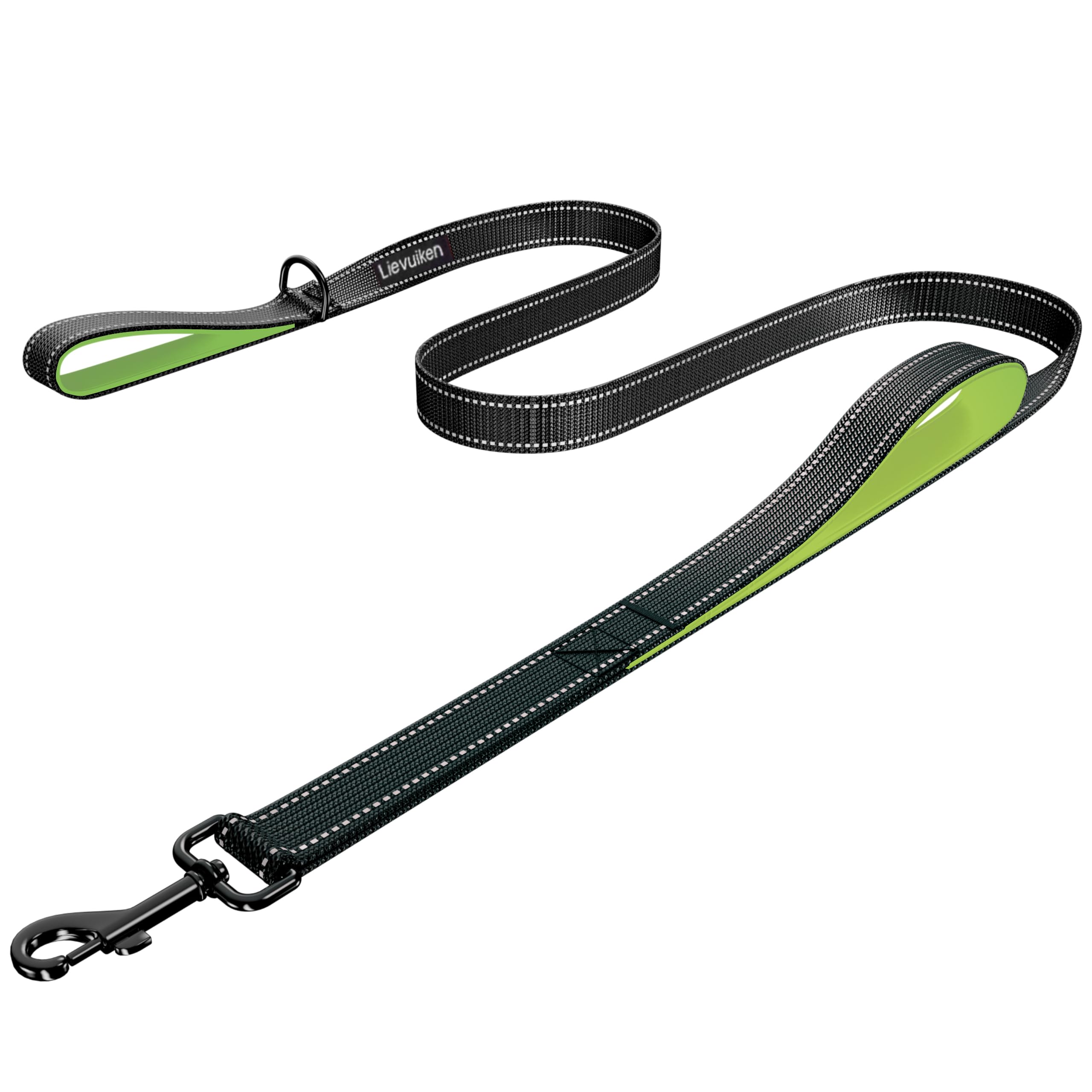LIEVUIKEN Dog Leash 4ft Long, Double Handle Dog Leash for Safety Control Training, Heavy Duty Dog Leads with Traffic Padded Handles, Reflective Leashes for Small Medium Large Dogs(4ft, Black Green)