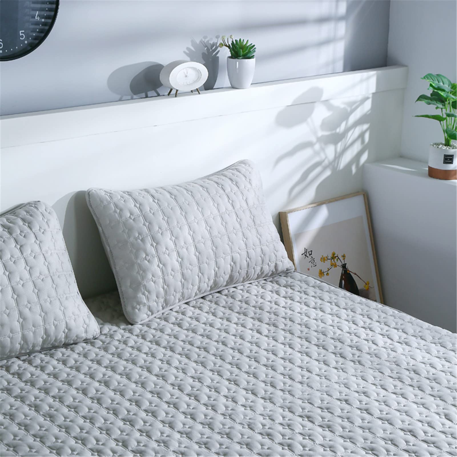 Protector Colchón, Protector de colchón Acolchado con Triple Relleno, Funda Colchon de Rizo Transpirable y Hipoalergénico, Antiácaros (Gris,Grueso 180x200cm)