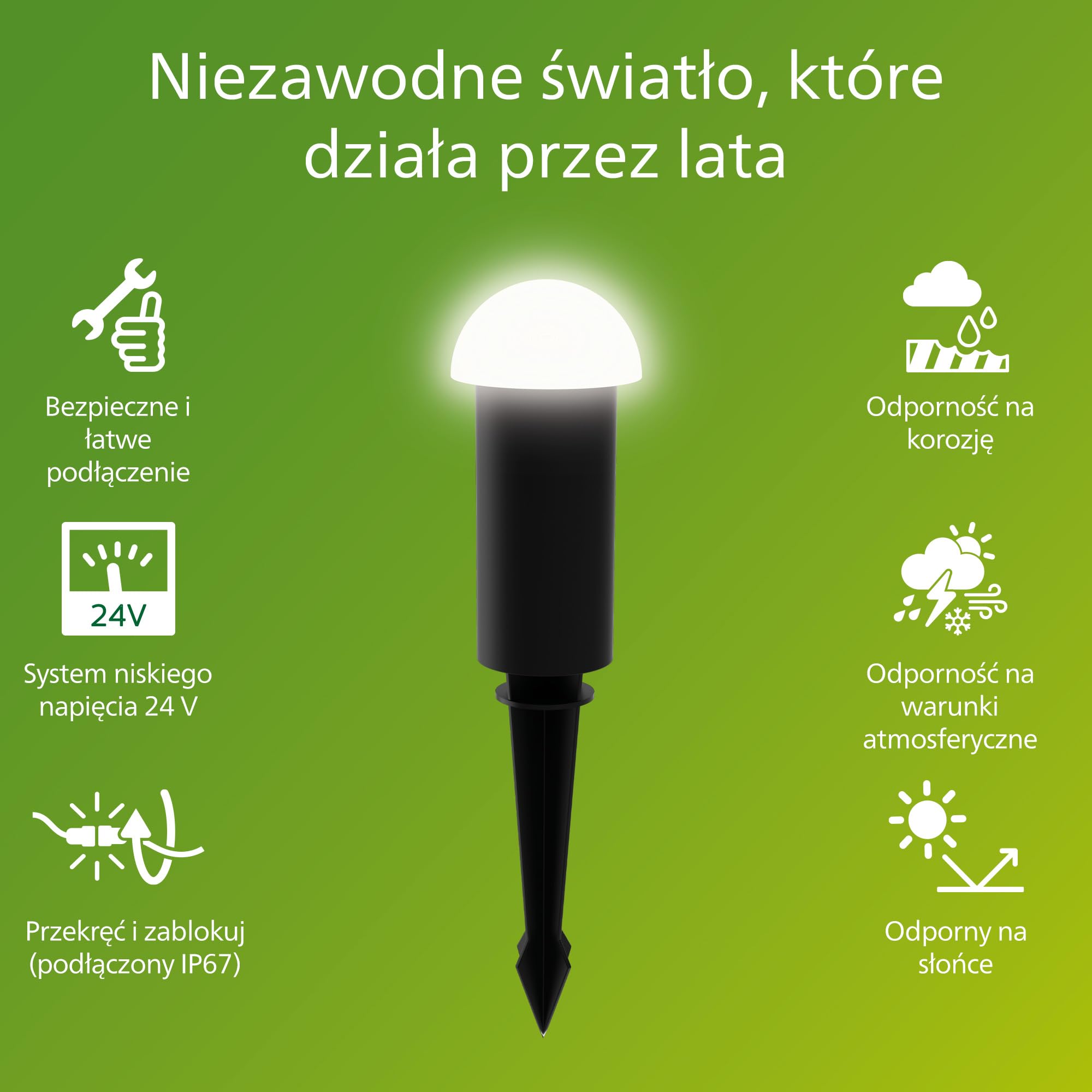 Philips Edwina Zewnętrzna Lampa na Postumencie 24 V GardenLink Niskonapięciowa, 2700 K, 180 lm, Czarna, Zestaw Rozszerzeń