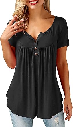 Beluring Women Casual V Neck Pleated Tunic Tops Shirts Blouse