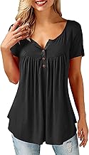 Amoretu Women's V-Neck Button Down Blouse, Solid Tunic Long Sleeve / Short Sleeve Tops