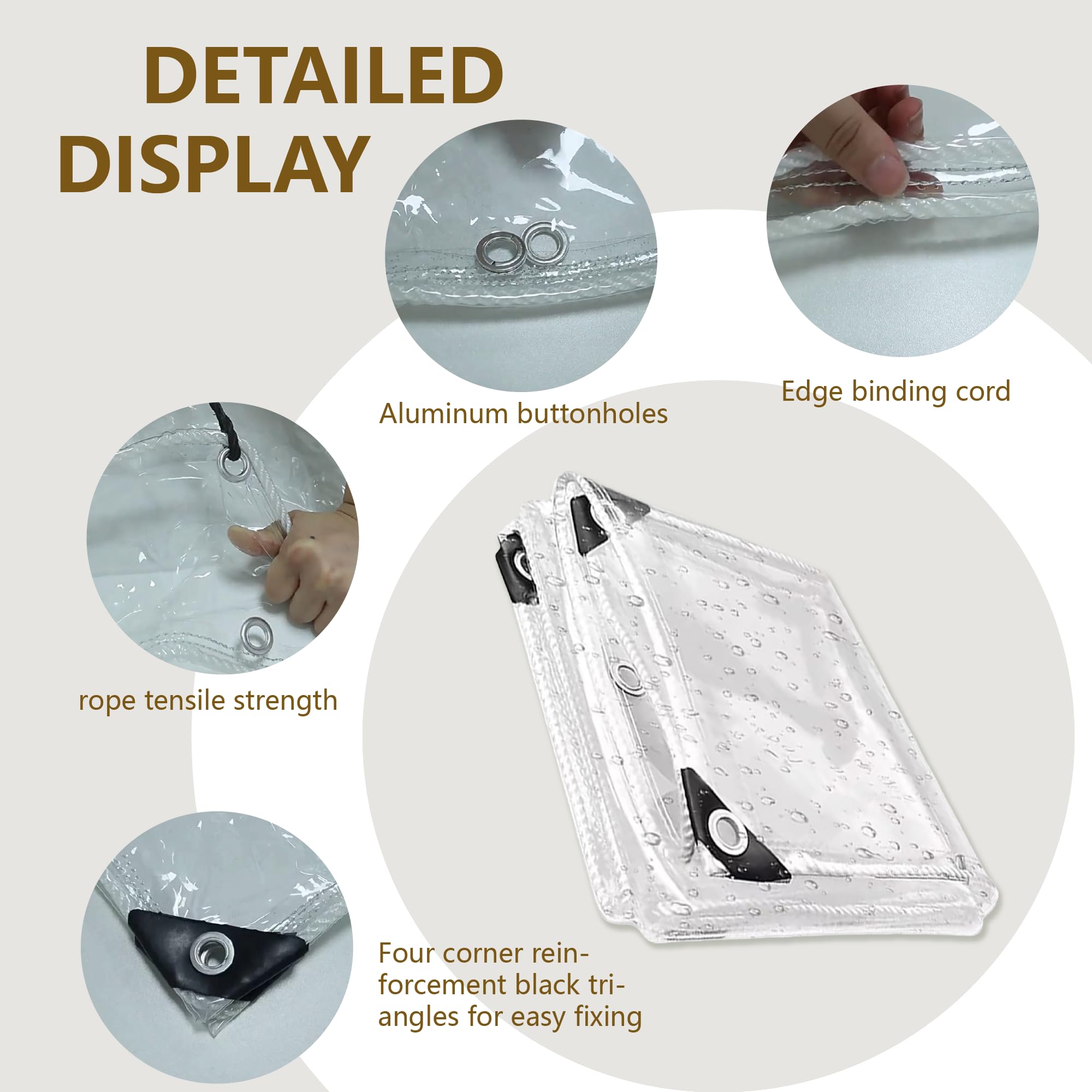 Bâche Imperméable Transparente avec Oeillet 220 x 300 cm en PVC Transparent Bâche Imperméable et Transparente Epaisse Multifonction pour Meubles de Jardin, Couleur Transparente