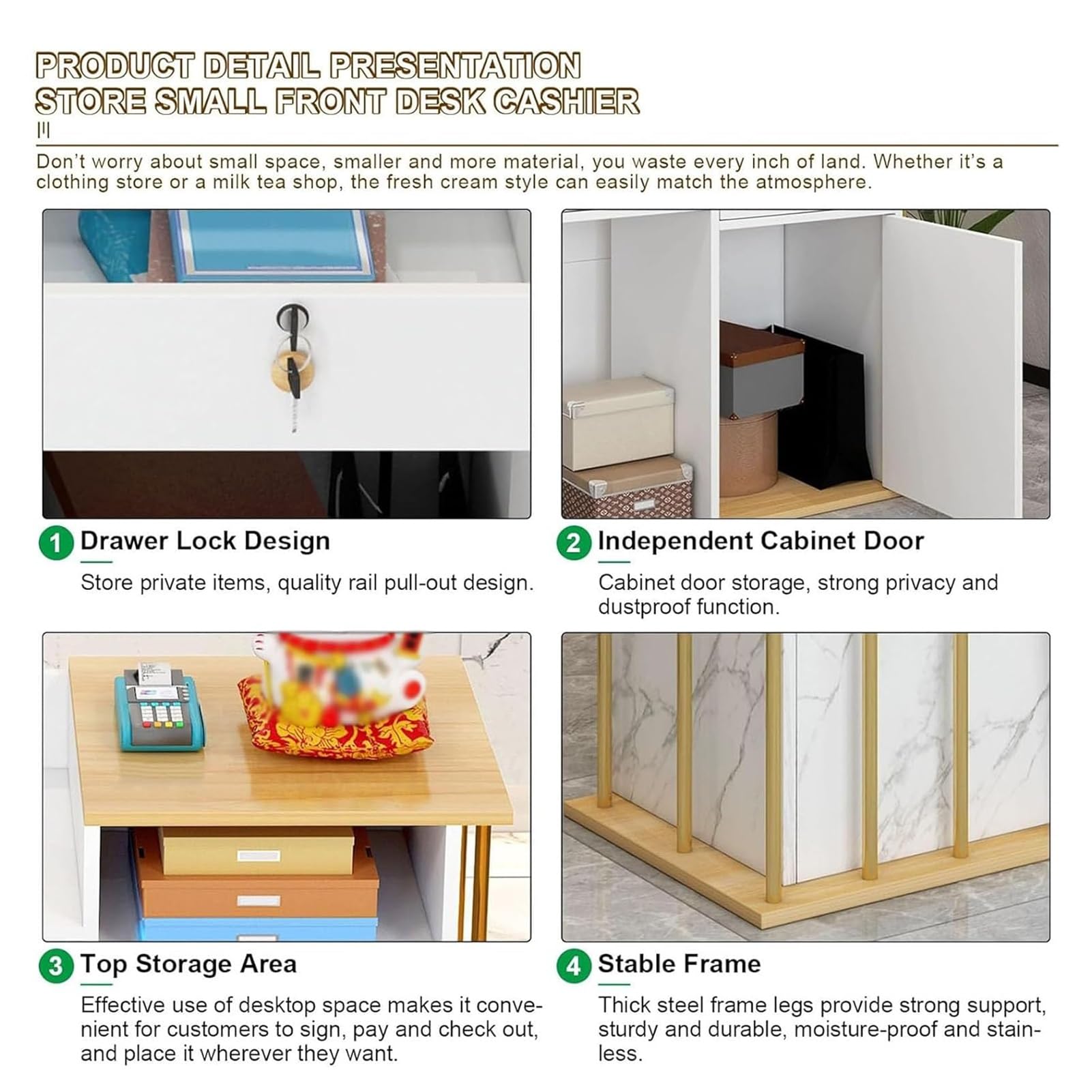 Mostrador De Recepción,Mesa De Recepción con Cajón Cerradura,Gabinete De Cajero Estilo Mármol,Mueble Recepción Mostradores para Tiendas,Salones De Belleza(C,140cm)